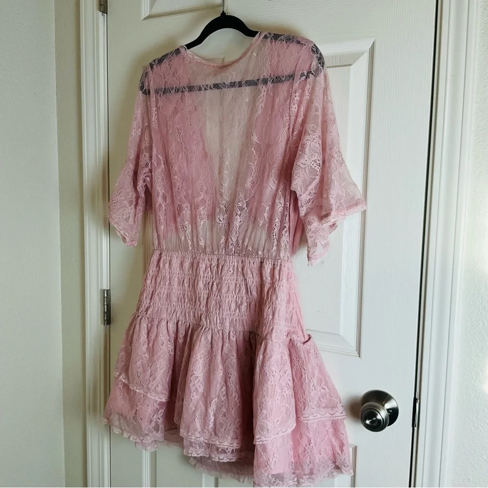 NWOT Free People LaLa Lace Cutout Dress Pink XL Boho Fairy - Picture 10 of 12